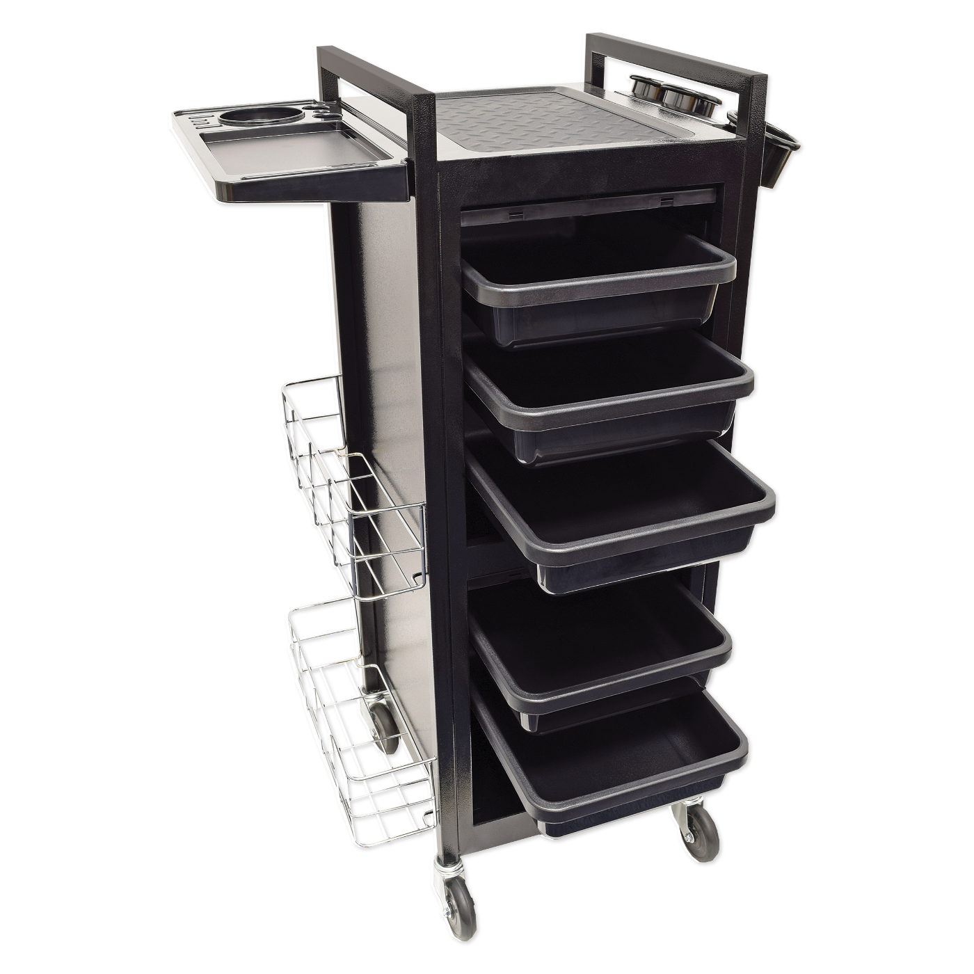 5-Tray Lockable Solid Metal Salon Trolley with Mat