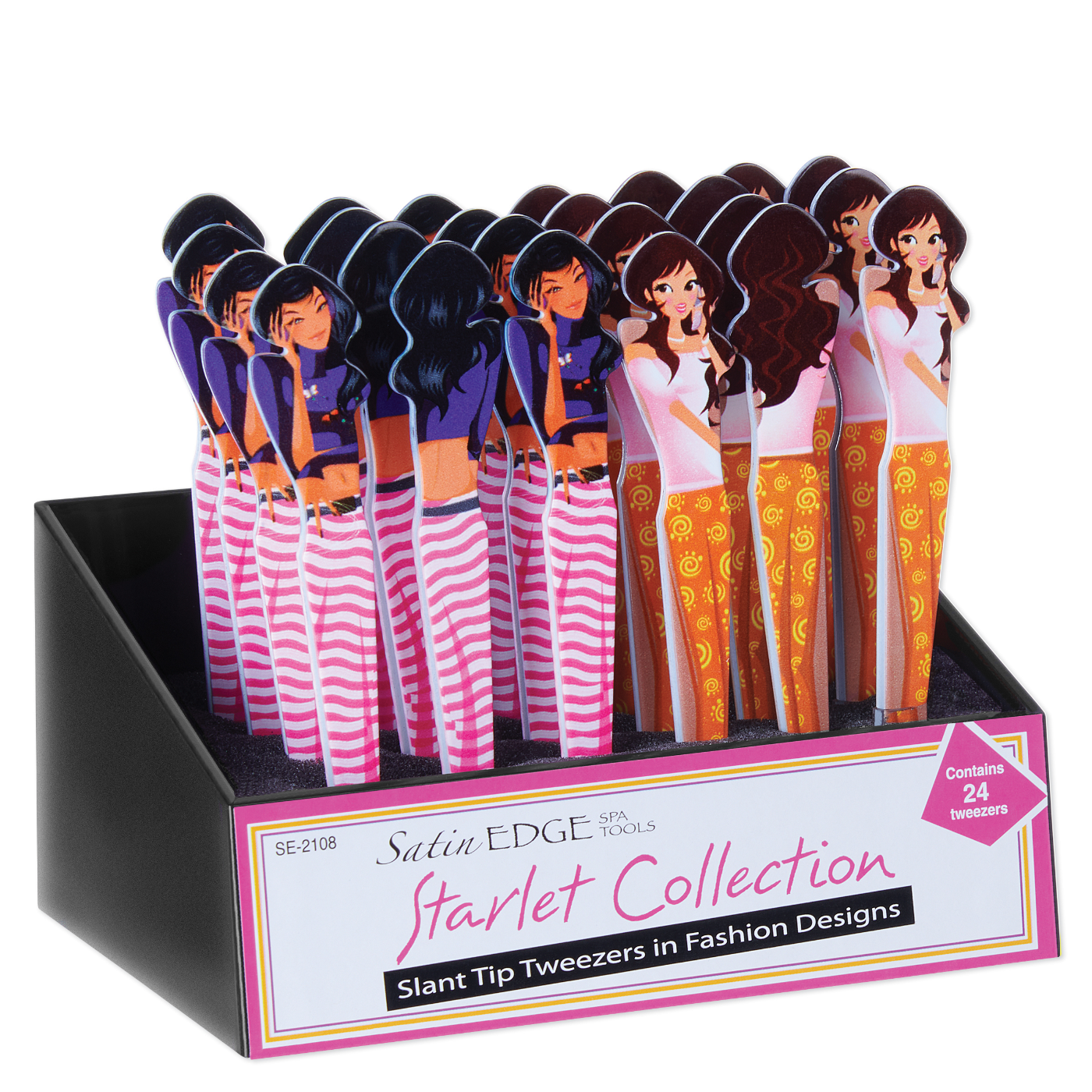 Slant Tip Tweezer Display, Starlet Collection - 24 Pieces