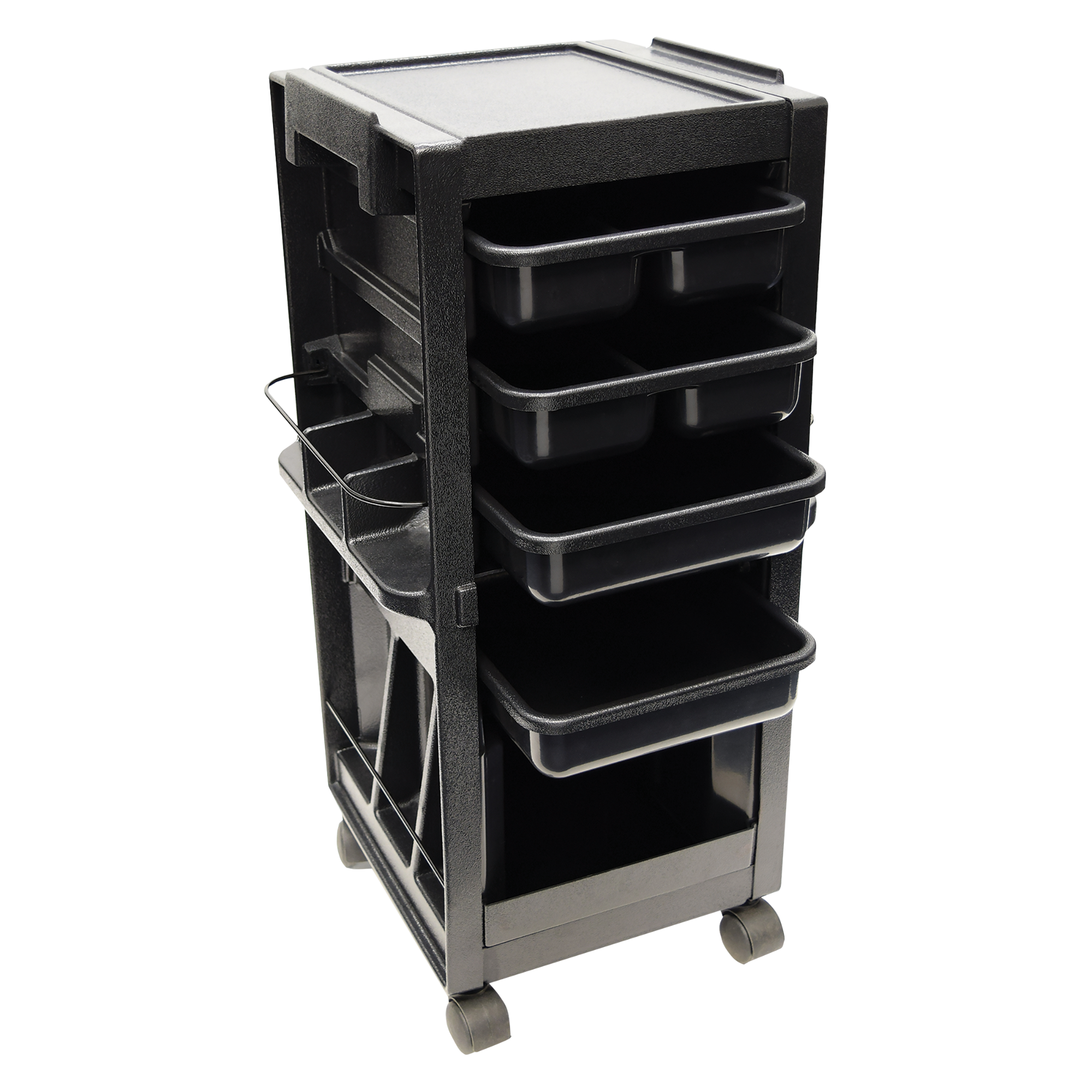 4-Tray Lockable Salon Trolley with Side Storage