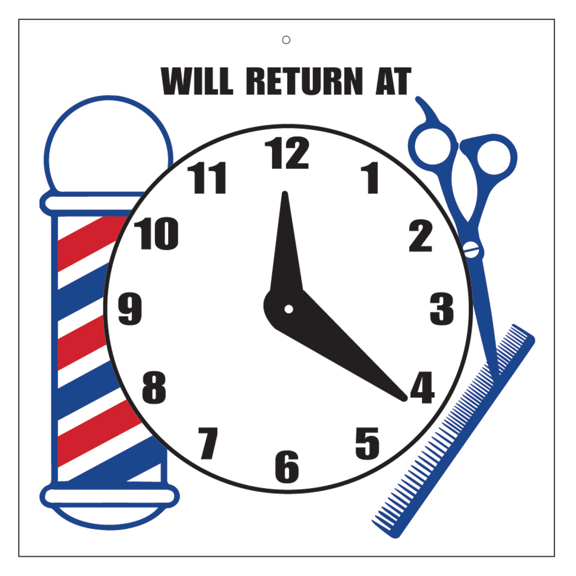 "Will Return At" Sign with Clock