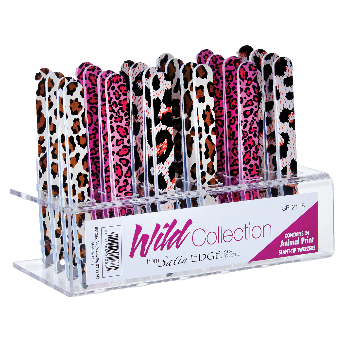 Slant Tip Tweezer Display, Animal Print - 24 Pieces