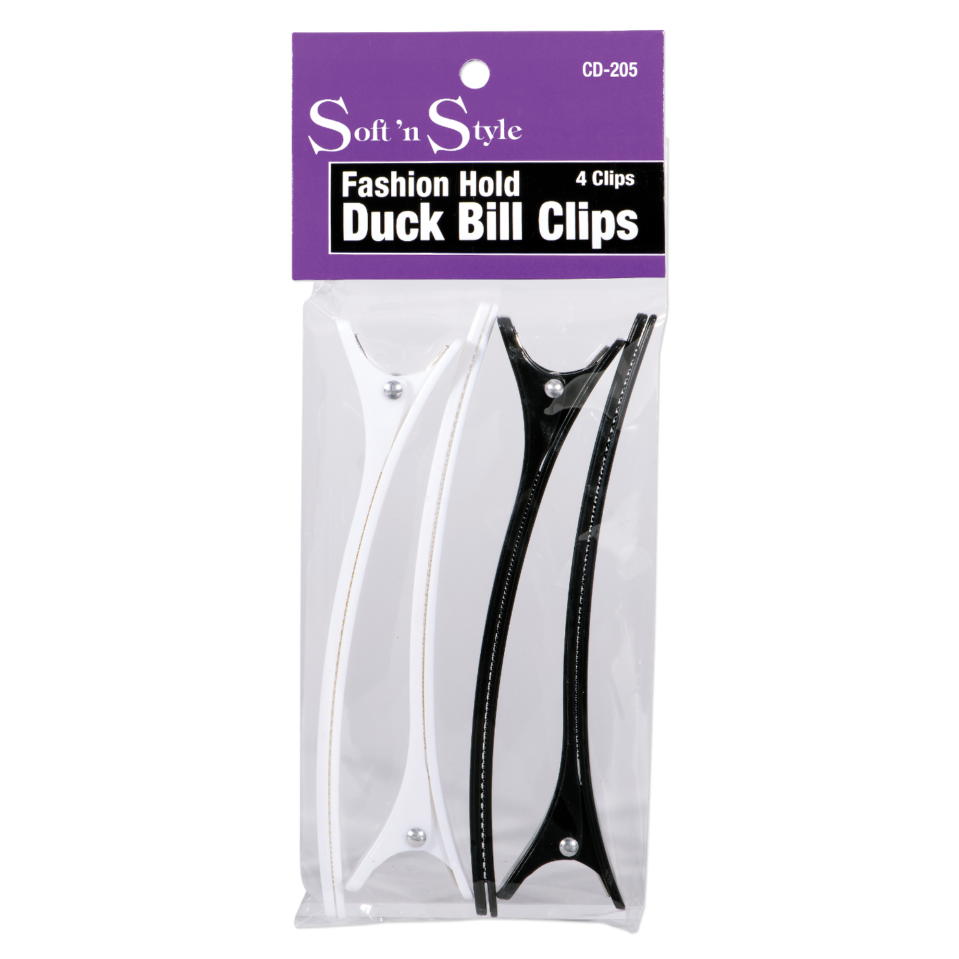 Duck Bill Clips, 2 black, 2 white - 4-3/4"