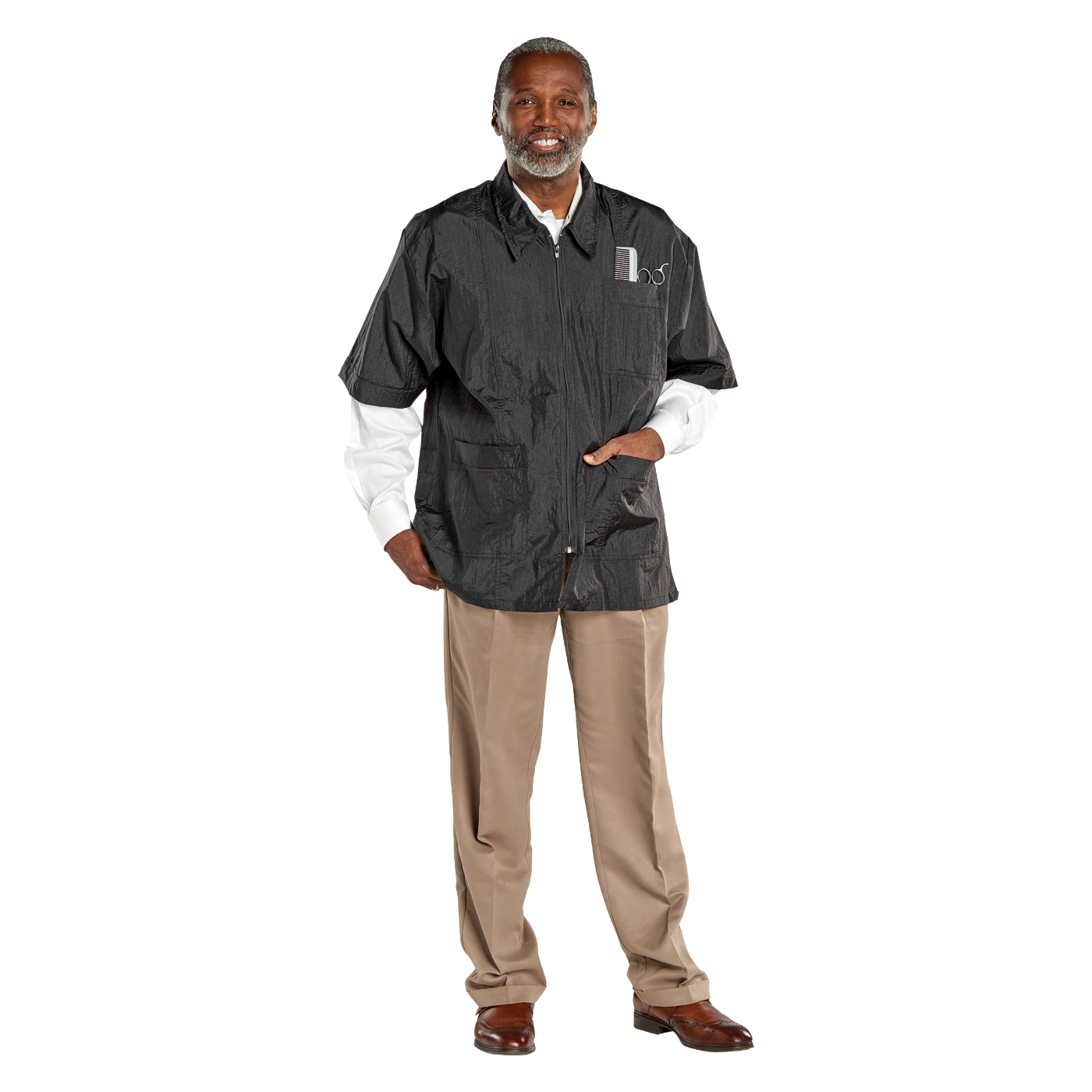 Crinkle Nylon Barber Jacket with 3 Pockets - Small