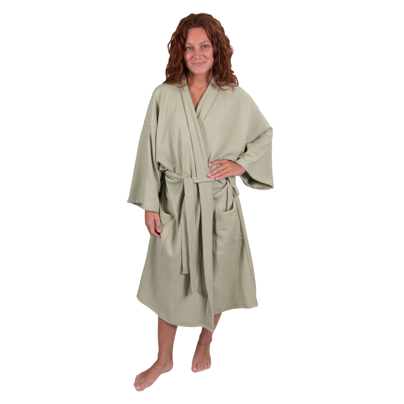 Waffle Weave Spa Robe - Sage Green