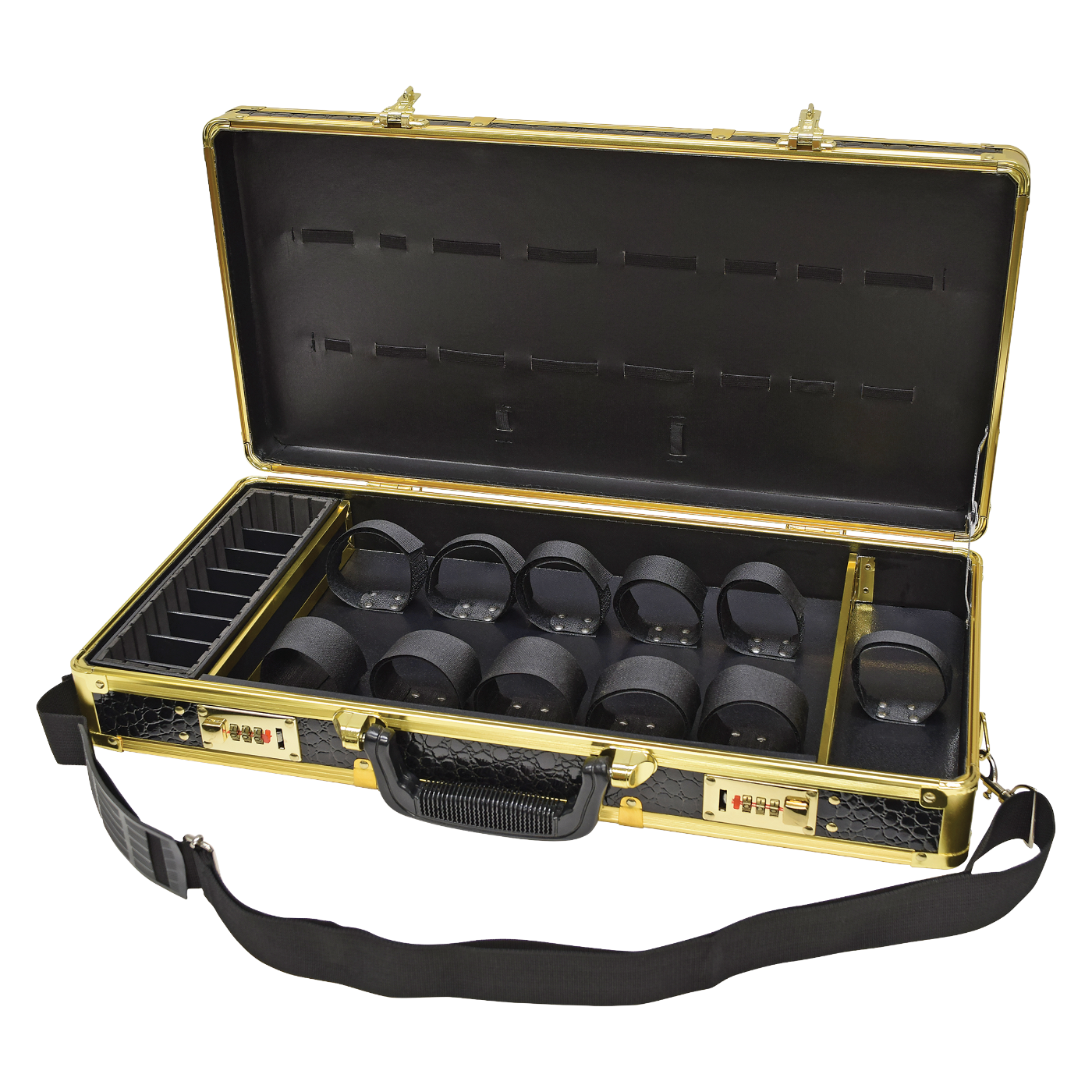 Aluminum Barber Tool Case, Black with Gold Trim