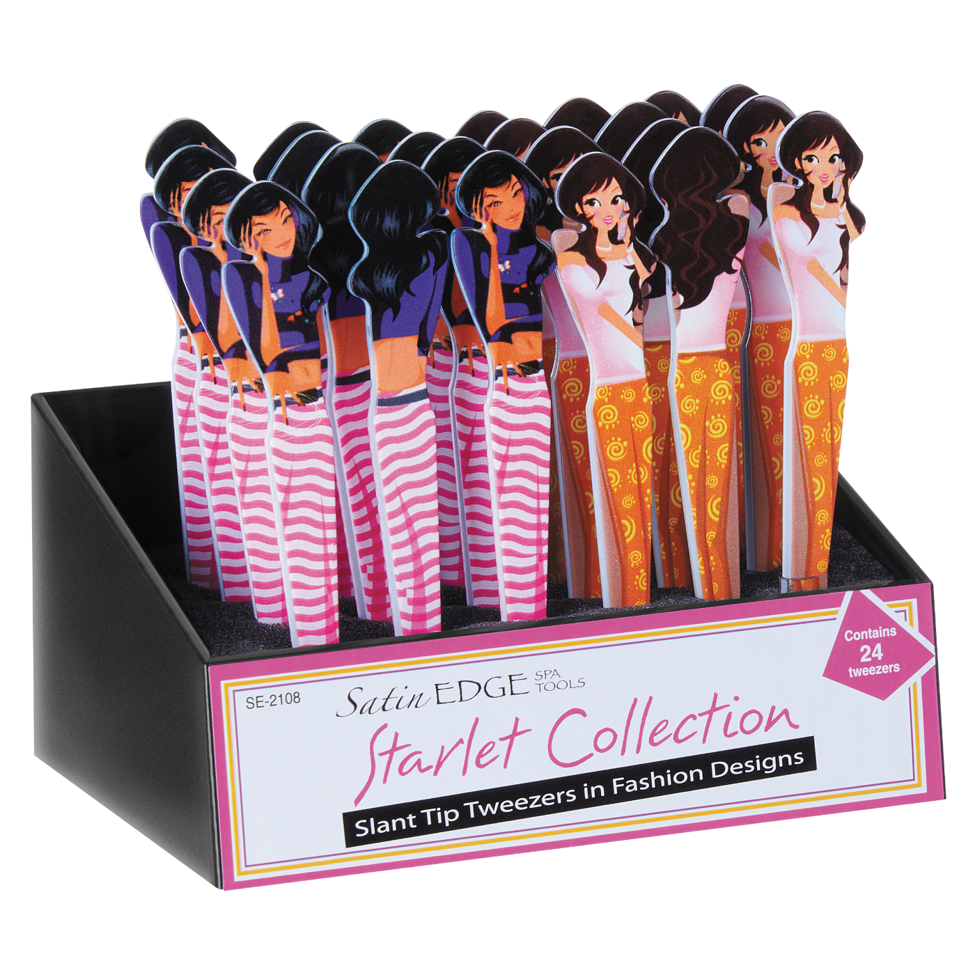 Slant Tip Tweezer Display, Starlet Collection - 24 Pieces