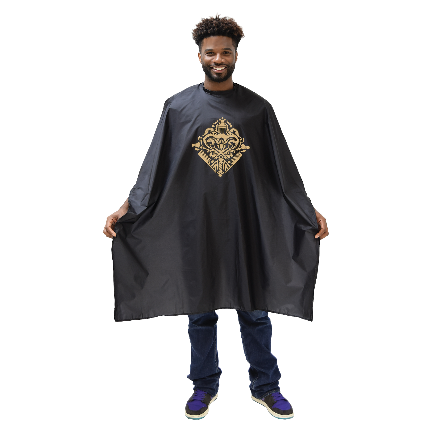 Barber Cape with Metallic Gold Design